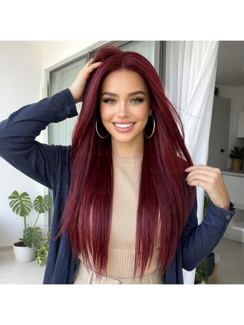 Women's burgundy Glueless Synthetic Lace Front Pre-Plucked Hairline 28 Inch
